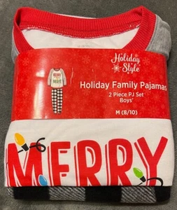 Holiday Style Family Pajamas Boys' 2 Piece PJ Set M (8/10) Merry Bright Plaid - Picture 1 of 3