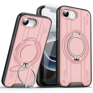 Para Apple iPhone 16e 6.1" Estuche con Soporte de Anillo Seguro Mag a Prueba de Golpes + Vidrio Templado - Imagen 1 de 14