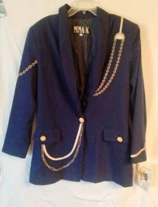 NINA K NAVY EMBROIDERED FITTED BLAZER JACKET GOLD ACCENTS NWT SIZE S VINTAGE - Picture 1 of 13