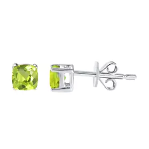 1 CT Cushion Lab Created Peridot Solitaire Stud Earrings 14K White Gold Plated - Picture 1 of 4