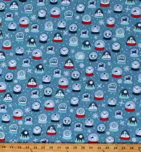 3 Yards Digital Cotton Fabric - QT Fabrics Christmas Holiday Minis Snow Globes B - Picture 1 of 1
