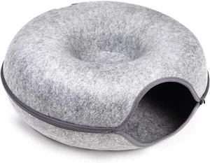 Cama para gatos Nekonotomo gris lavable de fieltro domo, lavado a mano - Imagen 1 de 9