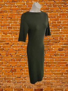 ZARA GREEN DRESS SMALL WOMENS 3/4 SLEEVE TIGHT FIT LONG MIDI STRETCH KHAKI SMART - Picture 1 of 4