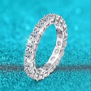 3mm VVS1 Moissanite Engagement Ring Wedding Eternity Band Women 18K Gold Plated - Picture 1 of 25