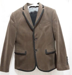 Euro Boys Childrens Boy Brown Velvet W/Gray Wool 3 pc Suit Jacket Vest Pant Sz 7 - Picture 1 of 8