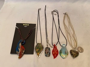 Vintage Lot of 6 ARTSY BOHO FREEFORM GLASS PENDANT Necklaces - Picture 1 of 5
