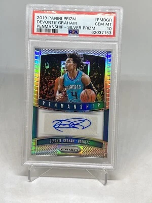 DEVONTE' GRAHAM 2019  Prizm SILVER PENMANSHIP PSA 10  GEM MT AUTO POP 8 - Image 1 of 4