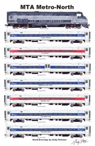 Póster MTA Metro-North New York Central Train 11""x17"" firmado por Andy Fletcher - Imagen 1 de 1