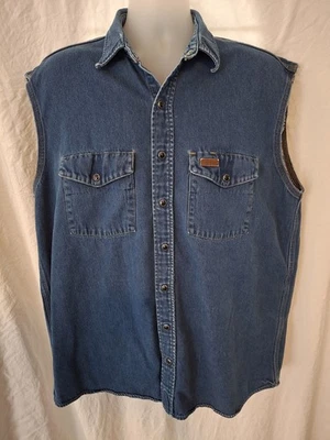 Vintage Carhartt Denim Shirt Mens 2XL Sleeveless Frayed Grunge Western 90s READ - Image 1 of 3