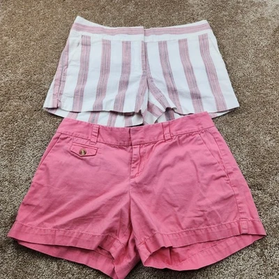 LOFT Mujer Pantalones Cortos Algodón Rayas Rosa Pálido Bolsillos Talla 0/00 Lote de 2 Foto 1 de 4