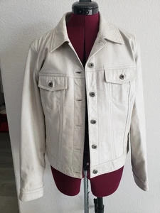 Vintage GAP Damen Echt Perl Leder Jacke Off-White Knopfleiste Größe L - Bild 1 von 10