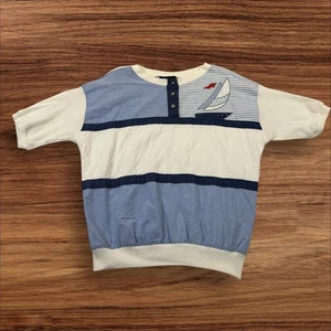 Jordana Maritim Strick Top Gestreift Boot Applikation Hergestellt in den USA Kurzarm Größe S - Bild 1 von 9