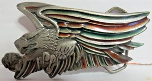 Vintage 1980 Indiana Metal Craft Eagle Belt Buckle Red & Blue Feathers - Picture 1 of 8