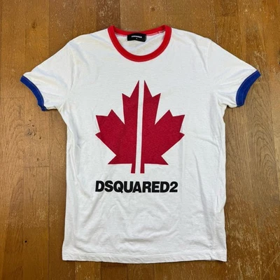 Dsquared2 Canada White Red Blue Ringer T Shirt Size Small Made In Italy - Image 1 of 3