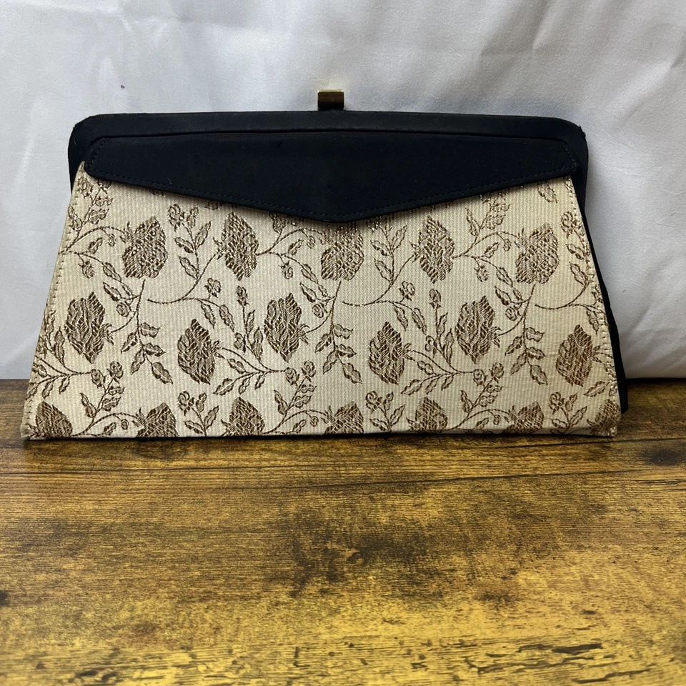 bolso clutch vintage floral negro y beige Foto 1 de 4