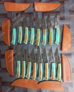 Menge 10 Stck. 8" Handgeschmiedetes Damaststahl Skinner Messer mit Lederscheide - Bild 1 von 5