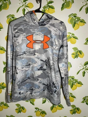 UNDER ARMOUR Loose Pullover Camo Hoodie Gray/Blue/Black-SZ YXL - Image 1 of 4