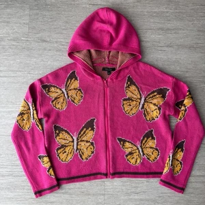 Y2K Style Buckle Witty Fox Sweater Hoodie Hot Pink Butterfly S Knit Cardigan - Picture 1 of 6