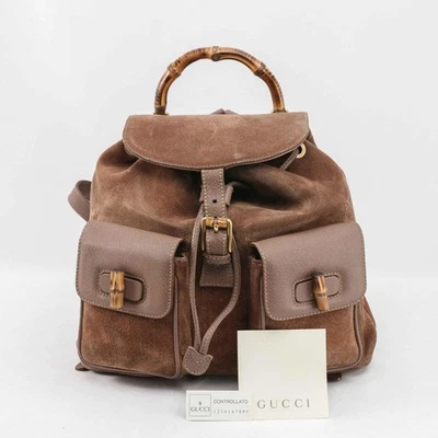 Mochila Gucci de gamuza con mango de bambú Foto 1 de 4