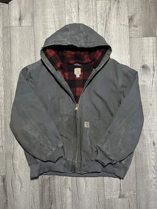 VTG 00s Carhartt 101074 035 Gray Red Plaid Lined Active Hooded Jacket Size XL - Picture 1 of 5