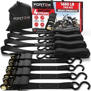 Ratchet Straps, 1650lb Break Strength, 4 Pack 15ft x 1in Tie Down Strap Set, ... - Picture 1 of 9