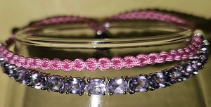 KHR 925 India Sterling Silver Purple Crystal Rhinestone Bracelet Adjustable - Picture 1 of 10