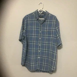 AUSTIN REED Men's XL Plaid 100% Linen Button Down Shirt Sz XL Blue Green - Picture 1 of 7