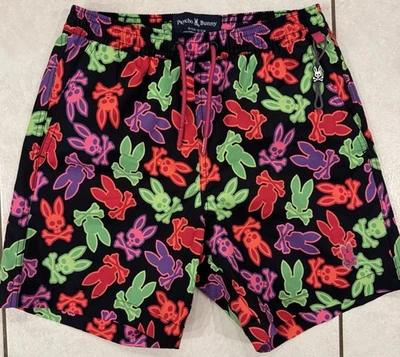 NEW Psycho Bunny Boys Swim Shorts Black Pink Green Purple Orange Size 10-12 - Image 1 of 4