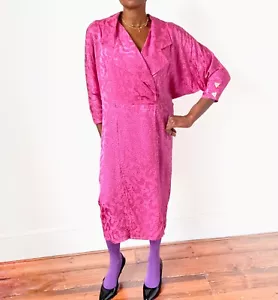Rosa Seiden Cocktailkleid - Vintage 80er - 1920 / 1930er Jahre - Fit L / UK 12 / 14 - Bild 1 von 11