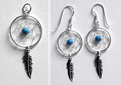 925 ECHT SILBER *** Türkis Dreamcatcher Traumfänger Ohrringe-Anhänger - oder Set - Bild 1 von 4