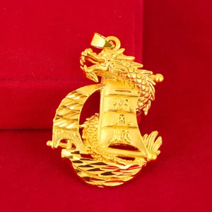 Smooth Sailing Dragon Pendant 22K 23K 24K THAI BAHT YELLOW GOLD GP Pendant - Picture 1 of 9
