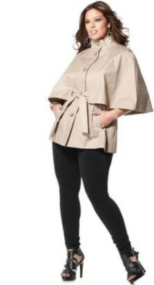 Poncho Abrigo Betsey Johnson Talla Grande Tostado Capas Cinturón Botón Chaqueta Foto 1 de 4