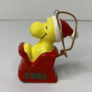 Vintage Peanuts Woodstock In Sleigh Christmas Ornament 1981 Japan - Picture 1 of 7