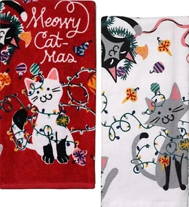 2 Diversi Asciugamani Stampati da Cucina in Cotone (16,5""x26"") NATALE MIAGOLIO GATTO, SNS - Foto 1 di 5