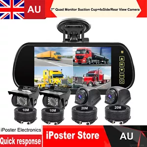 7"Mirror Monitor Windscreen Suction 4x4PIN Side Rear Reversing Cameras For Truck - Picture 1 of 22