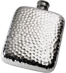 4 Unzen Taschen Flachmann Zinn mit gehämmerter Oberfläche Schraubverschluss Tasche oder Handtasche - Bild 1 von 4