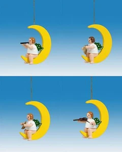 Arazzo 4 pezzi angelo sulla luna senza corona altezza circa 6 cm NUOVO decorazione albero di Natale - Foto 1 di 1