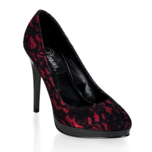 Zapatos de corte de encaje negros/rojos Pleaser USA Bliss-30-2 EN STOCK - Imagen 1 de 1