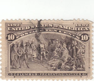Scott # 237 - 10c Black Brown - Columbus Presenting Natives- Used - Picture 1 of 2