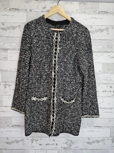 Talbots Womens Boucle Sweater Jacket Petite Large Long Black - Picture 1 of 9