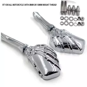 Motorcycle Chrome Skull Skeleton Hand Side Rearview Mirrors For Harley Davidson - Picture 1 of 7