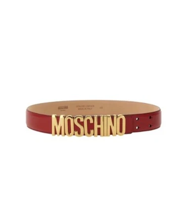 Moschino Logo Piel de Serpiente Cuero Repujado Placa Punzón Detalle Cinturón Rojo 46" M Foto 1 de 4