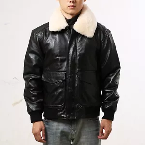 Sheepskin Jacket Casual Aviation Flight Suit Leather Jacket - Picture 1 of 7