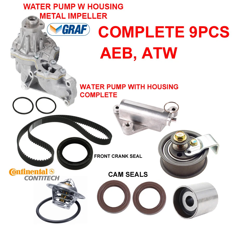 KIT BOMBA AGUA CORREA DISTRIBUCIÓN AUDI A4, VW PASSAT 1.8 SE ADAPTA AEB ATW 9 PIEZAS Foto 1 de 1