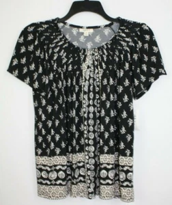 Style&co Women's Core Fashion Boho Pleated Blouse Shirt Top Size 0X Black - Picture 1 of 4