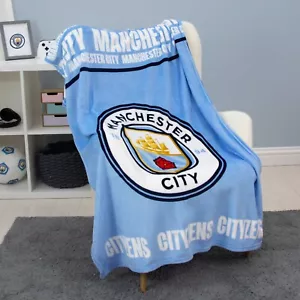 Manchester City FC Large Blanket Football Super Soft Iconic Fleece Throw Blue - Picture 1 of 2
