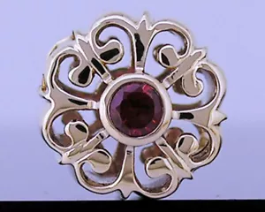 Bd062 HUGE Genuine Heavy 9ct Solid Yellow Gold NATURAL Garnet Bead Fleur-de-Lis - Bild 1 von 2