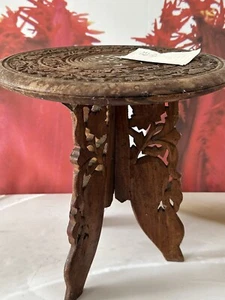 Vintage 1970 Indischer Handgeschnitzter Kaffee/Beistelltisch Holz Klein Tisch - Bild 1 von 9