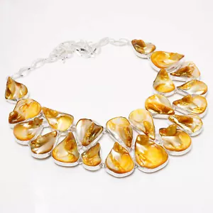 Handgefertigte gelbe Perlmutt Edelstein Damen Schmuck Halskette 18 Zoll SR 4113 - Bild 1 von 6