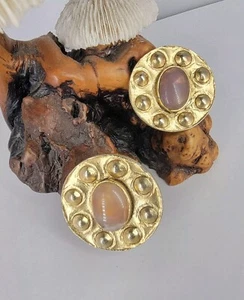 Vtg Dauplaise Clip On Cabachon Etrusian Rose Hollywood Runway Retro Natural Ston - Picture 1 of 10